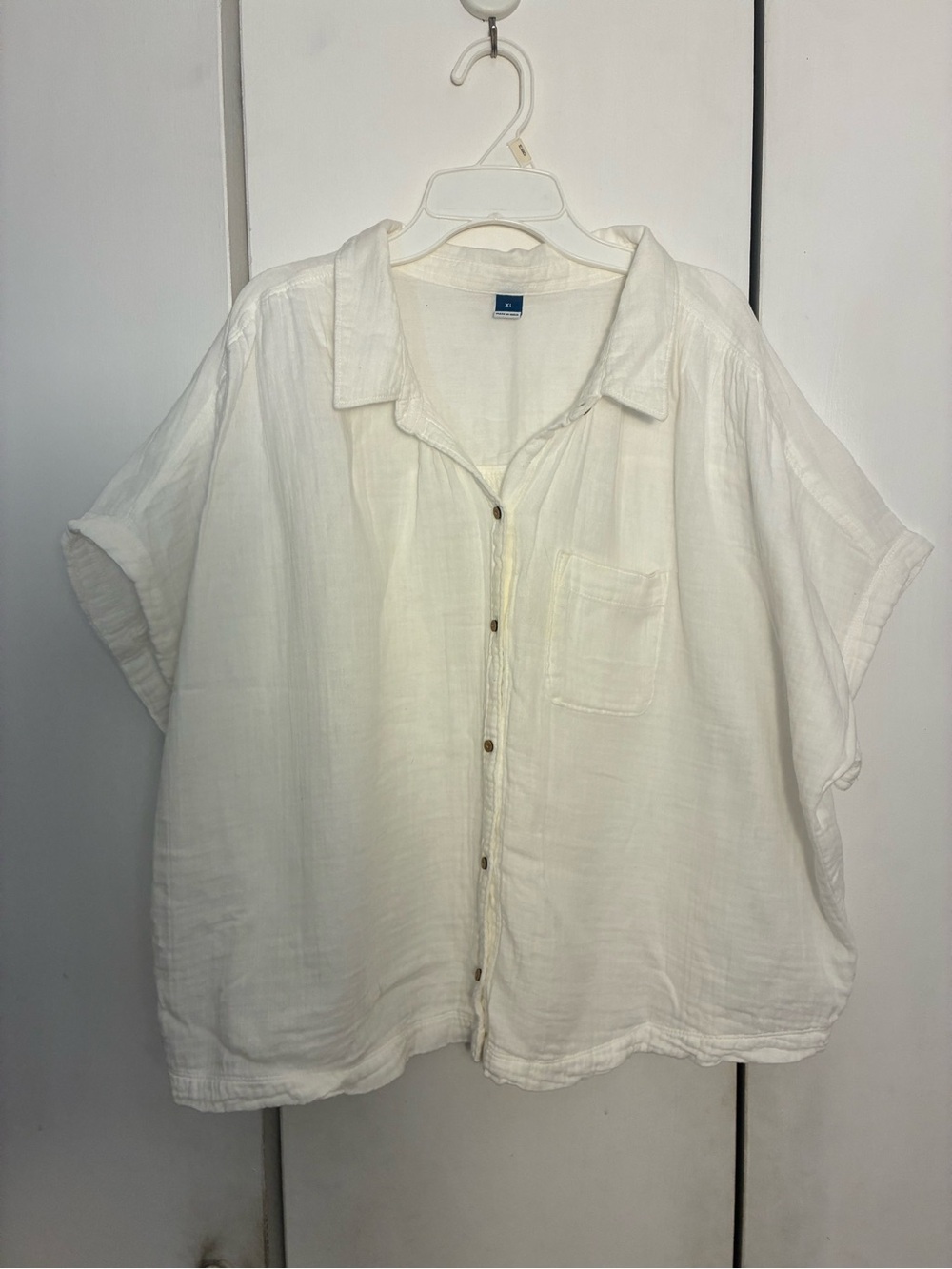 Old Navy Cotton Button Up Shirt XL Y2K Coastal Peasant Boxy Oversized Gauzy